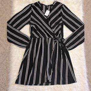 Rue 21 Black and white Striped mini wrap dress